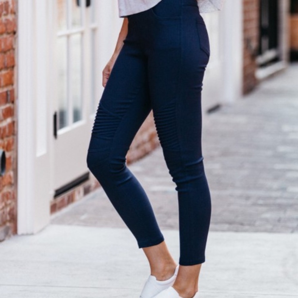 Moto-Inspired Navy Leggings